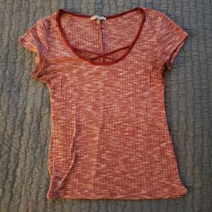 Heathered burgundy tee with cross front